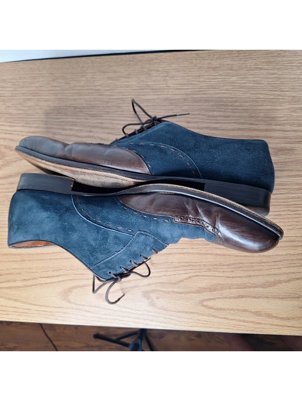 MEZLAN Men's 10.5 M Blue Suede Brown Leather Wingtip Oxford Dress Shoes Spain